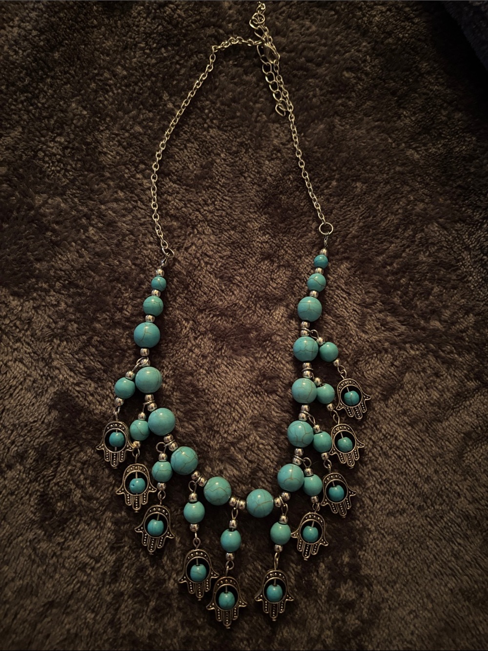 Turquoise Beaded Hamsa Statement Necklace - Women Jewelry